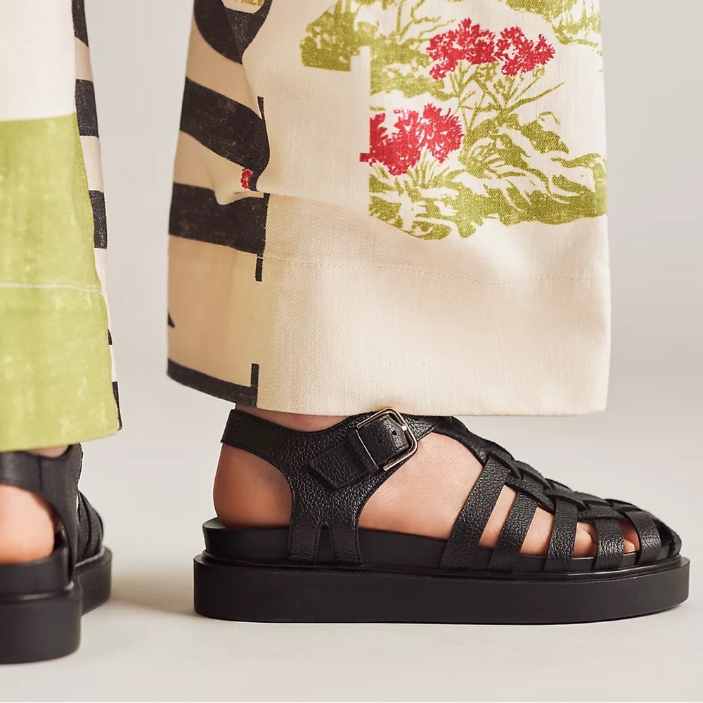 By Anthropologie Black Leather Fisherman Flats 36 - Picture 9 of 9